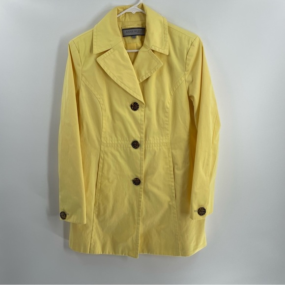 Anne Klein Butter Yellow Tortious Button Fitted Lined Long Sleeve Trench Coat - Picture 1 of 13